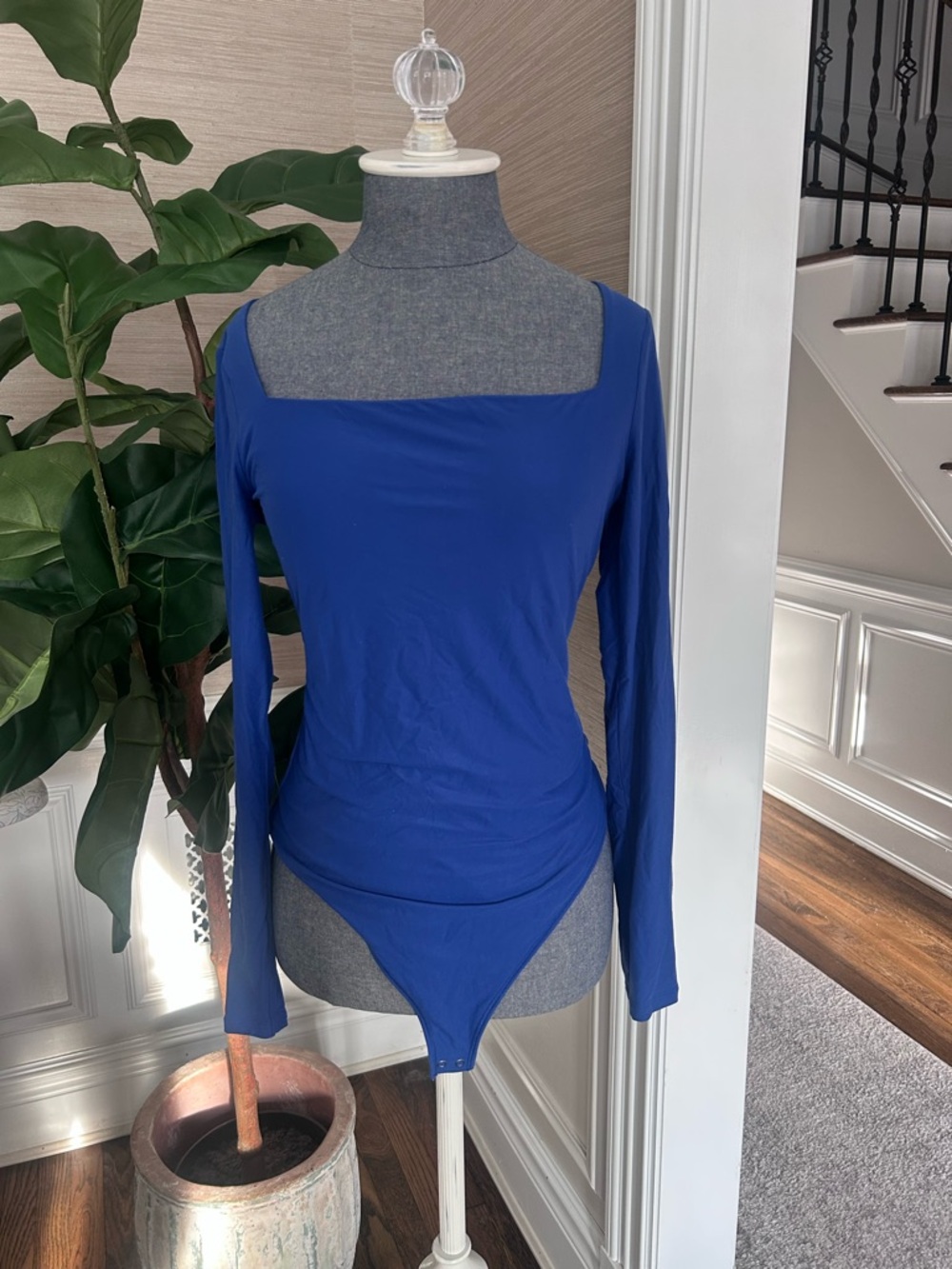 Abercrombie & Fitch Long Sleeve Square Neck Bodysuit - Blue